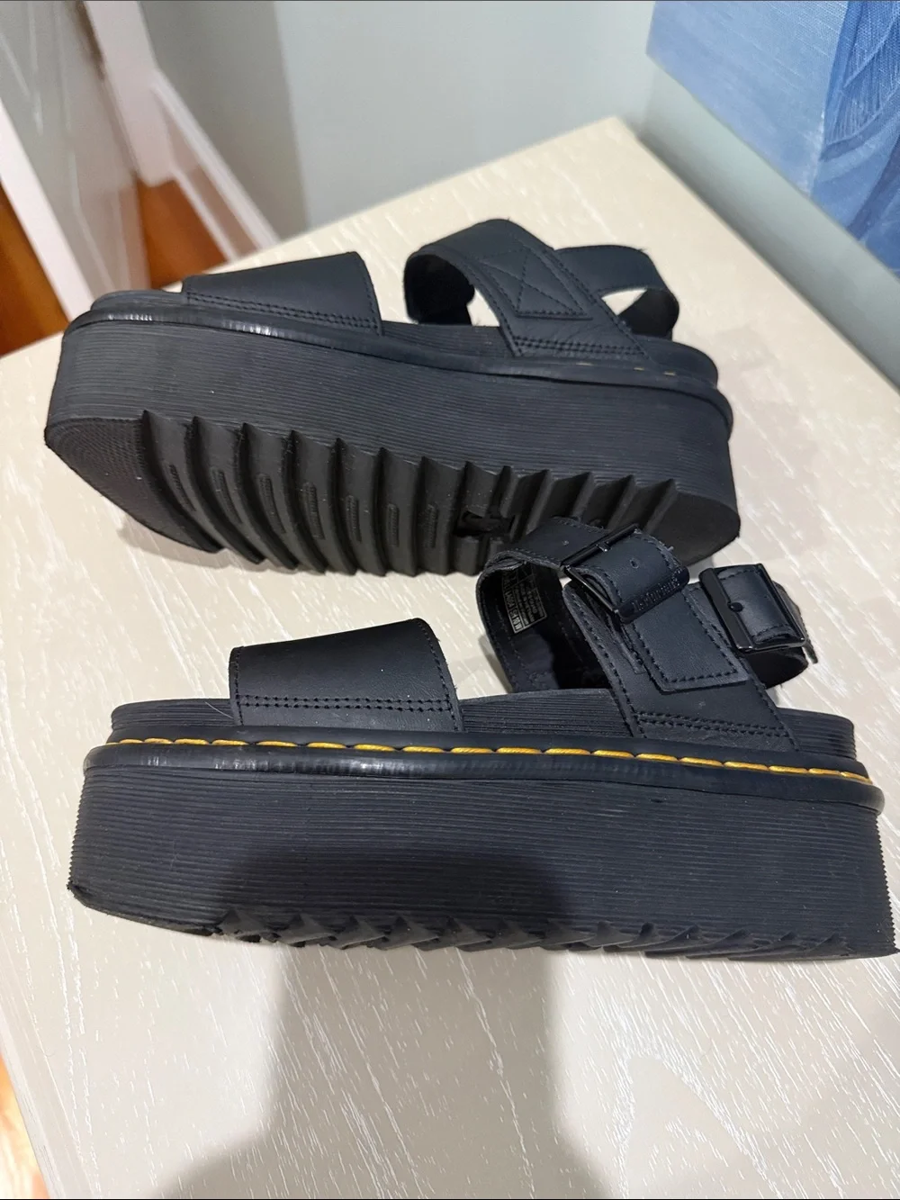 Women’s Dr. Martens Black Leather Sandals with Contrast Stitching